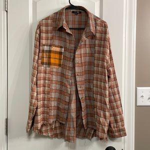 Three Bird Nest (Papermoon) distressed patchwork flannel (womens size M)
